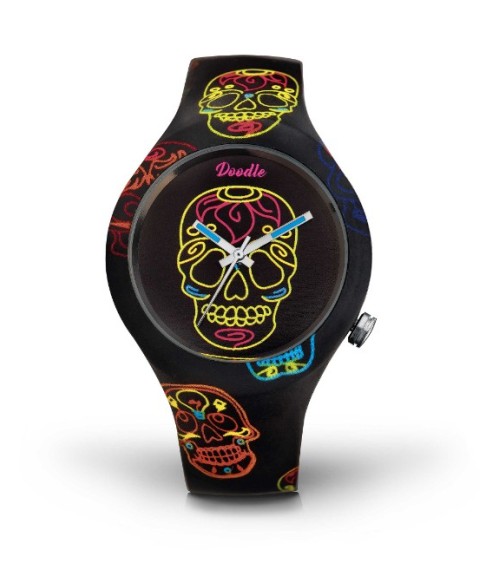 Reloj Doodle calaveras de neón