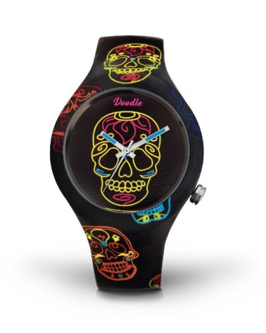 Reloj Doodle calaveras de neón