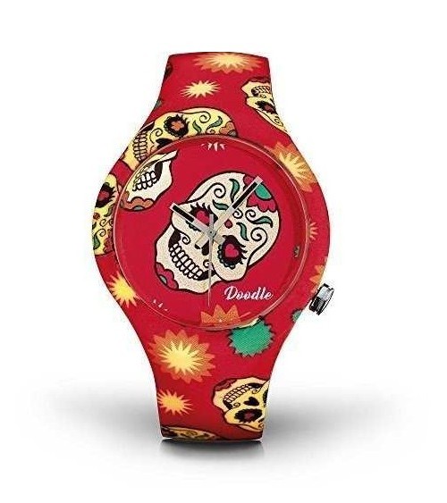 Reloj Doodle rojo calaveras