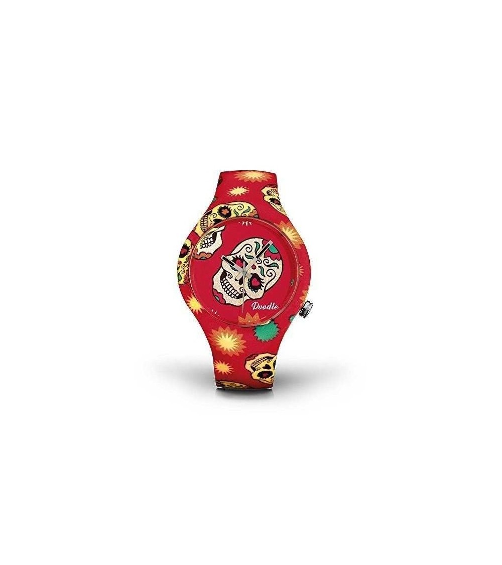 Reloj Doodle rojo calaveras