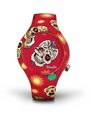 Reloj Doodle rojo calaveras