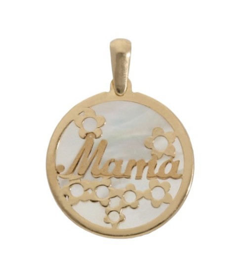 Colgante de Oro Mamá flores y nácar