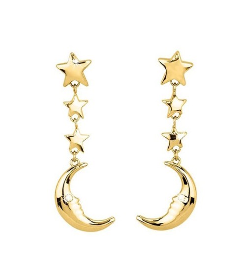 Pendientes Luna y Estrellas - Acero Dorado
