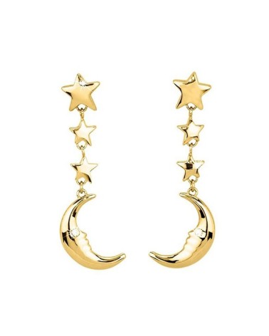 Pendientes Luna y Estrellas - Acero Dorado