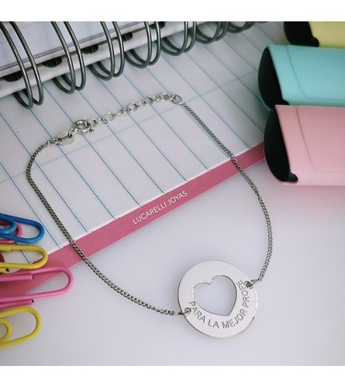 Pulsera plata corazón + frase