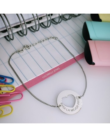 Pulsera plata corazón + frase