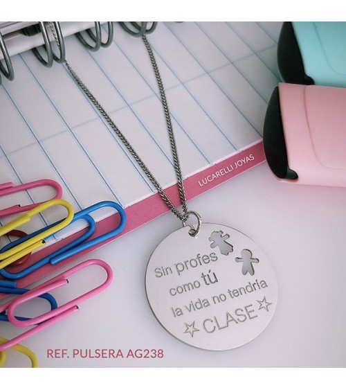 Pulsera plata redonda + frase