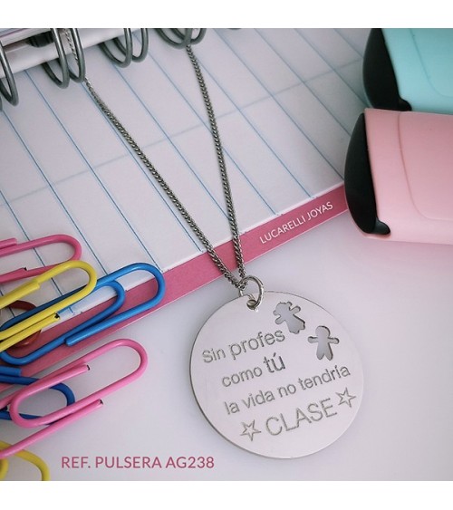 Pulsera plata redonda + frase