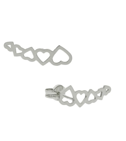 Pendientes trepadores corazones plata