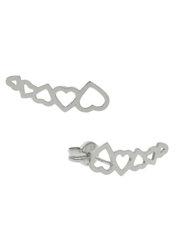 Pendientes trepadores corazones plata