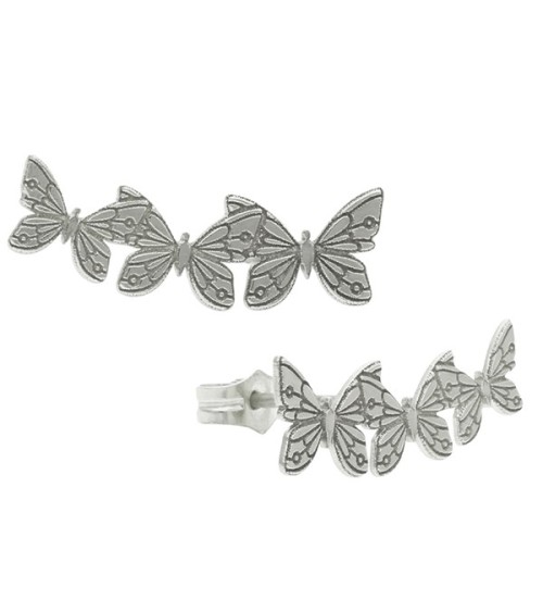 Pendientes trepadores mariposas plata