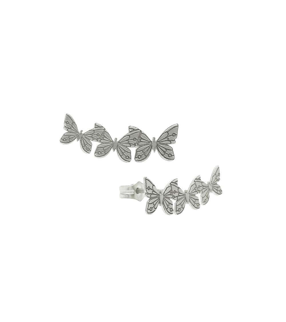 Pendientes trepadores mariposas plata