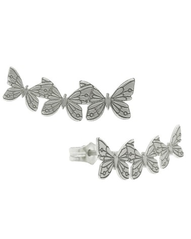 Pendientes trepadores mariposas plata