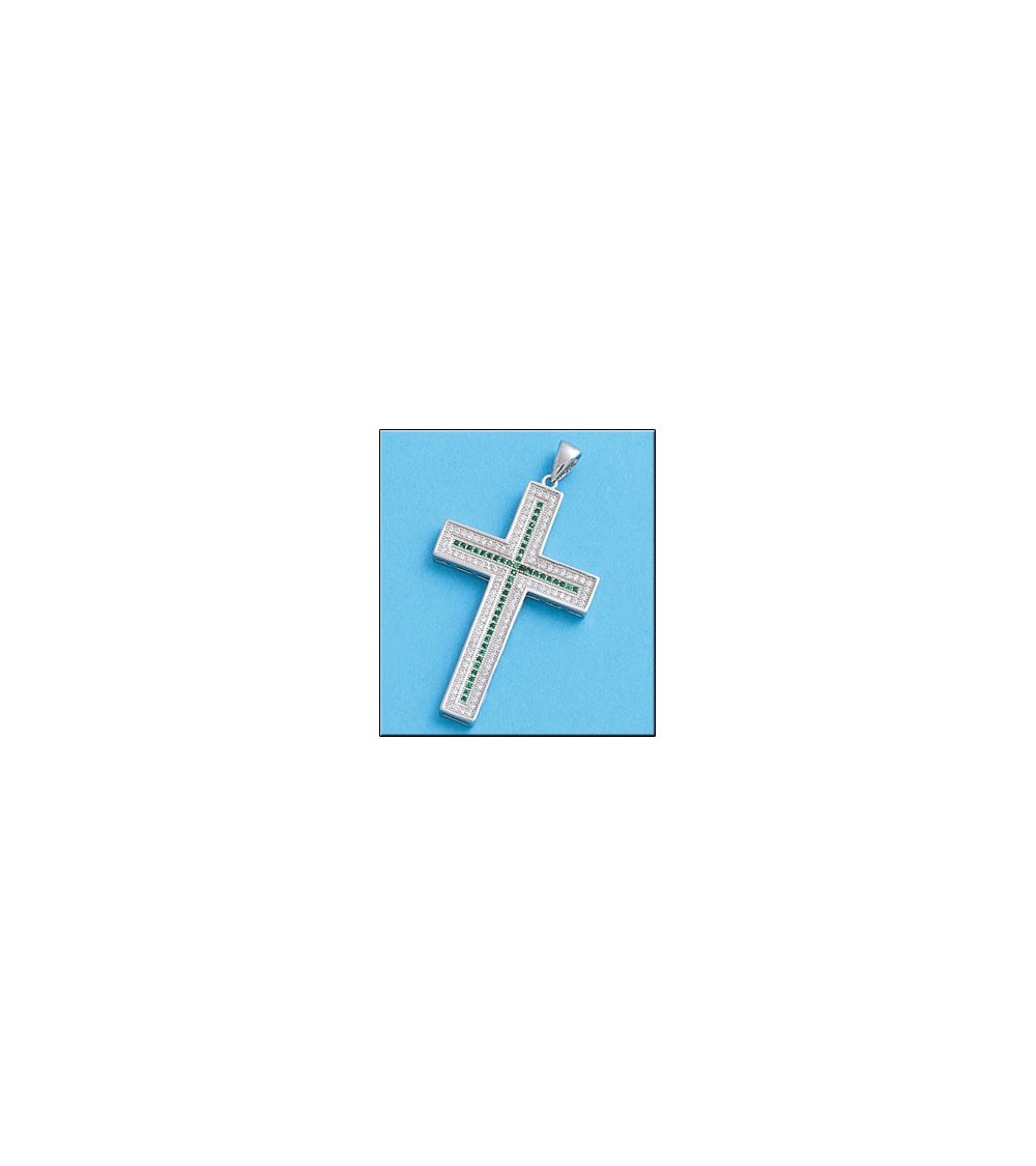 Cruz de plata circonitas verdes