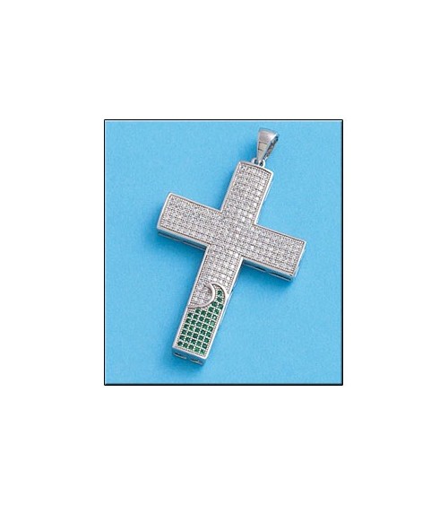 Cruz de plata con circonitas blancas y verdes