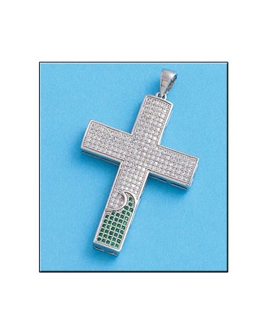 Cruz de plata con circonitas blancas y verdes