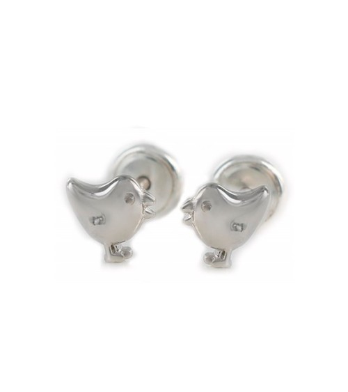 Pendientes infantiles pollito de plata