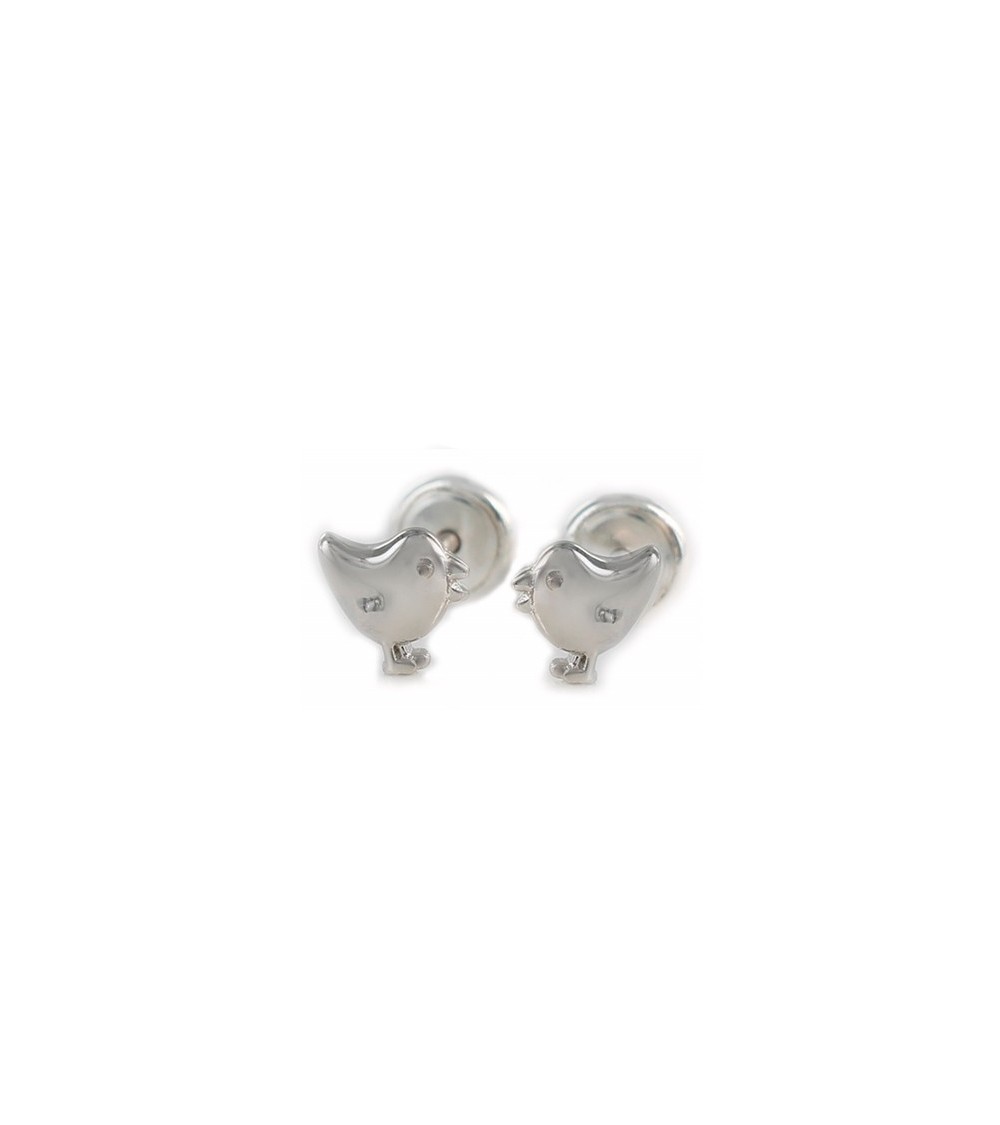 Pendientes infantiles pollito de plata