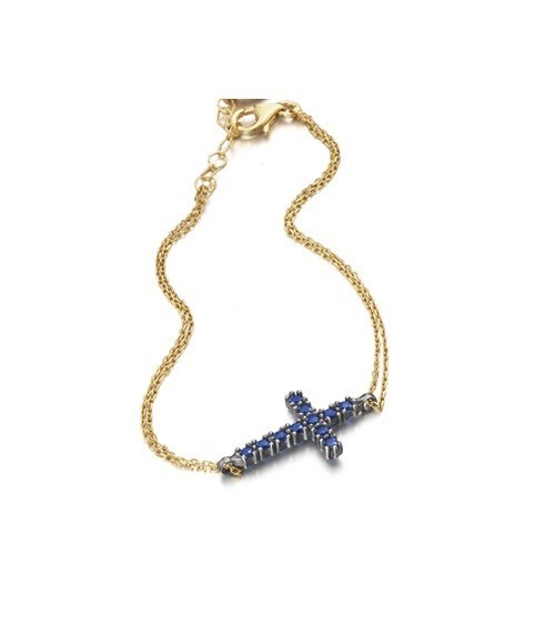 Pulsera LeCarré "Soleil" Cruz con Piedras Azul Zafiro - Plata Dorada