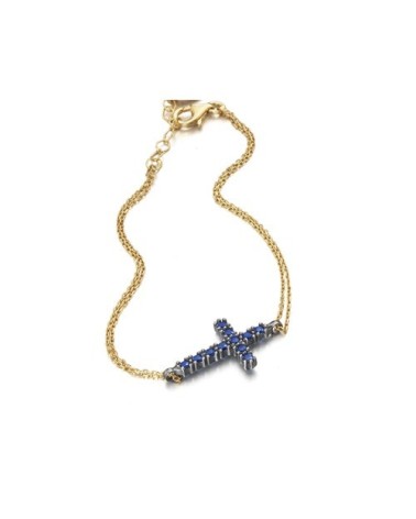 Pulsera LeCarré "Soleil" Cruz con Piedras Azul Zafiro - Plata Dorada