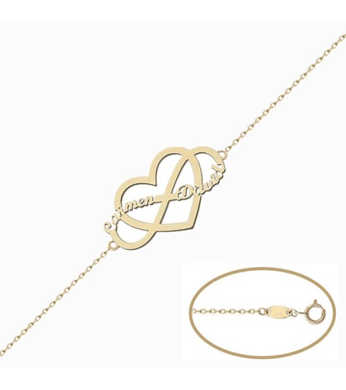 Pulsera personalizada Oro corazón infinito nombres