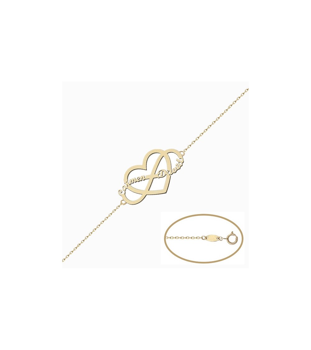 Pulsera personalizada Oro corazón infinito nombres