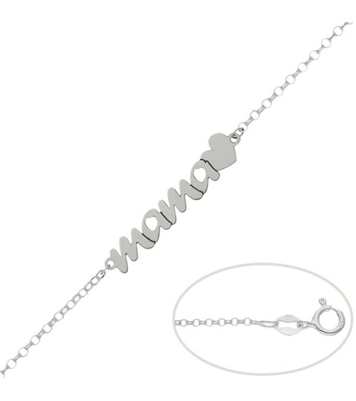 Pulsera de plata Mamá y corazón