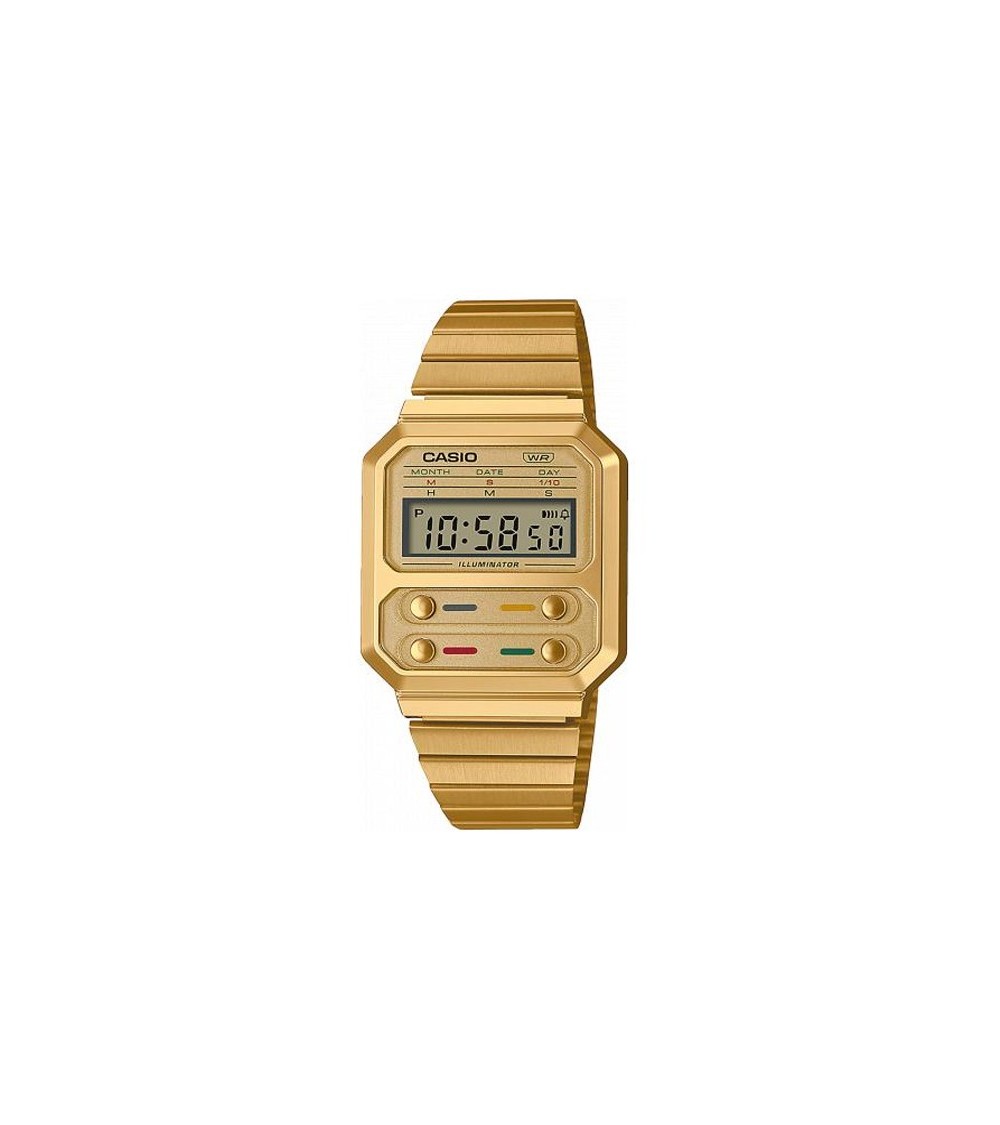 ✌️Reloj digital Casio en dorado con 4 botones frontales, A100WEG-9AEF.