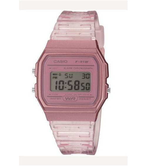 Reloj Casio vintage rosa transparente F-91WS-4EF