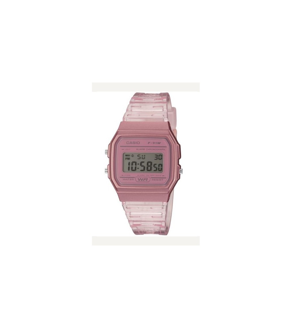 Reloj Casio vintage rosa transparente F-91WS-4EF