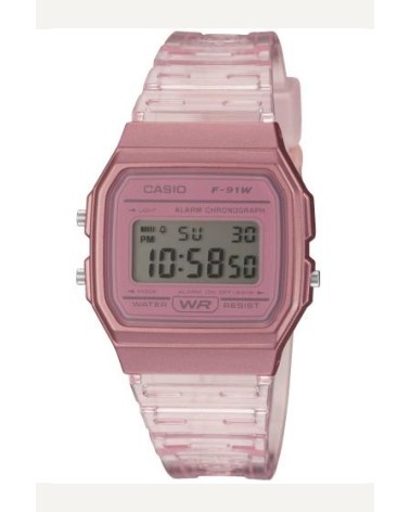 Reloj Casio vintage rosa transparente F-91WS-4EF