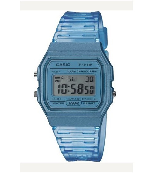 Reloj Casio vintage azul transparente F-91WS-2EF