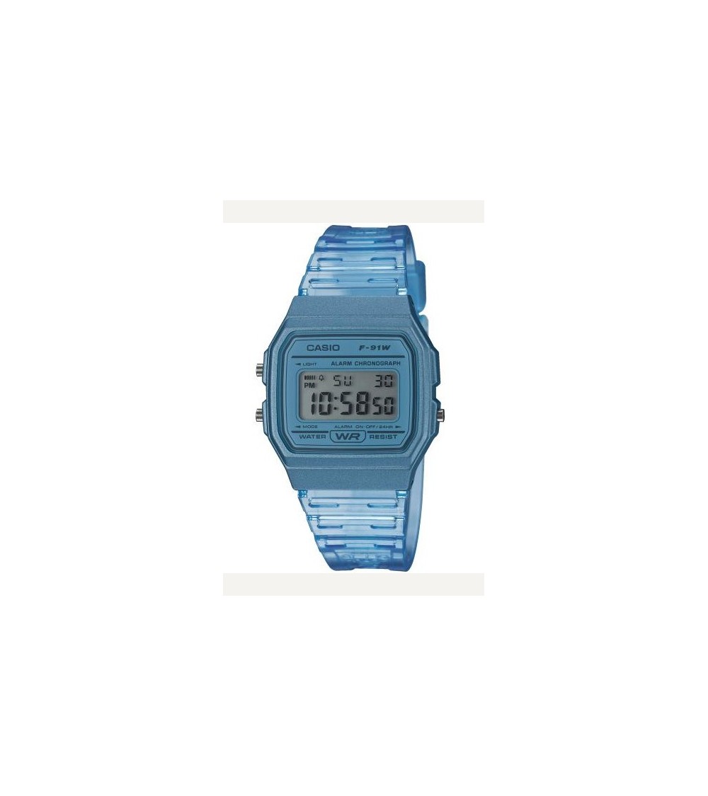 Reloj Casio vintage azul transparente F-91WS-2EF