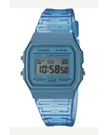 Reloj Casio vintage azul transparente F-91WS-2EF