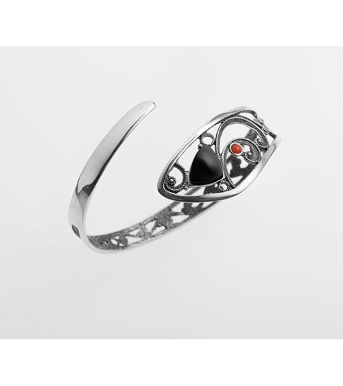 Brazalete de plata Fink azabache y coral T12718