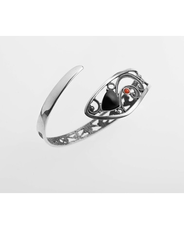 Brazalete de plata Fink azabache y coral T12718