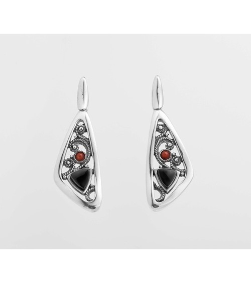 Pendientes de plata Fink azabache y coral T13411