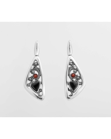 Pendientes de plata Fink azabache y coral T13411