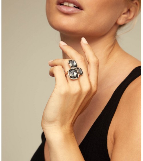 Anillo Uno de 50 Ladies ANI0704 - Baño Plata & Cristales Grises | Joyería Onix Lugo