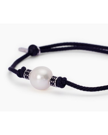 Pulsera de hombre cordón y perla blanca 533720