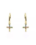 Aros de Oro cruz multicolor