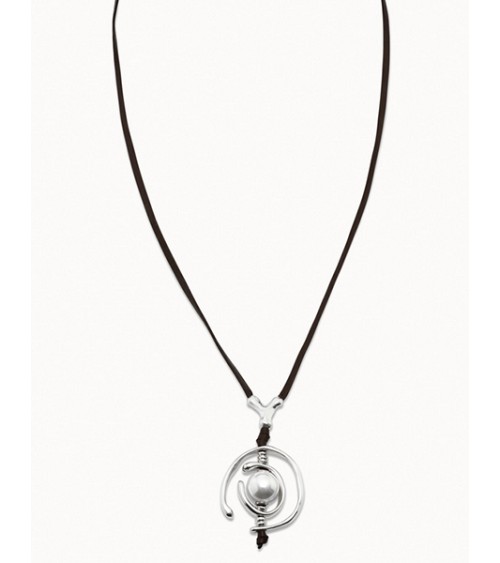 Collar Uno de 50 cuero plata y perla COL0973