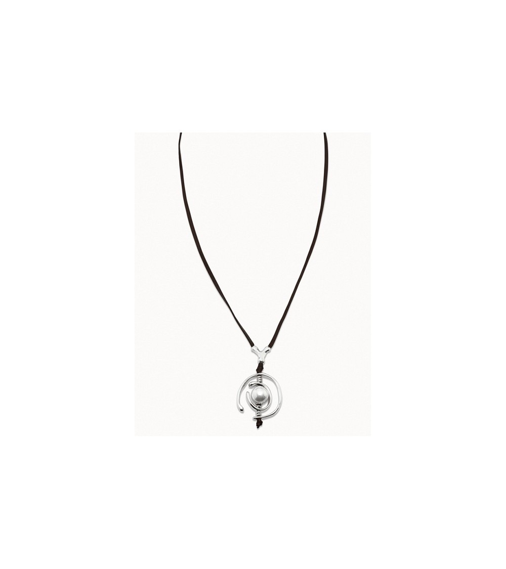 Collar Uno de 50 cuero plata y perla COL0973