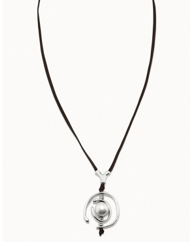 Collar Uno de 50 cuero plata y perla COL0973
