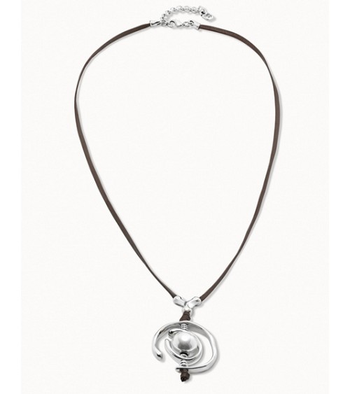Collar Uno de 50 cuero plata y perla COL0973