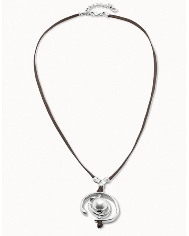 Collar Uno de 50 cuero plata y perla COL0973