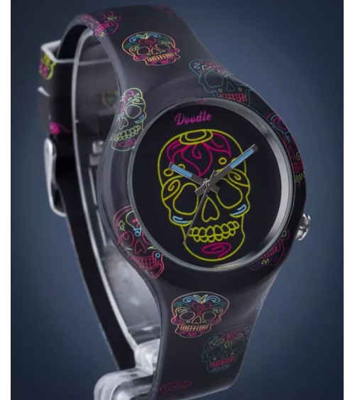 Reloj Doodle calaveras de neón