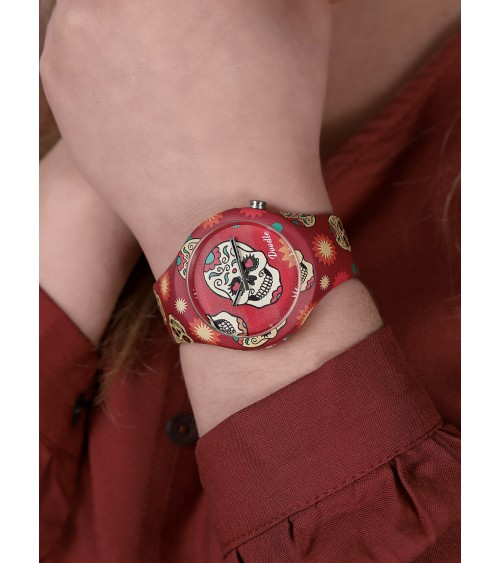 Reloj Doodle rojo calaveras