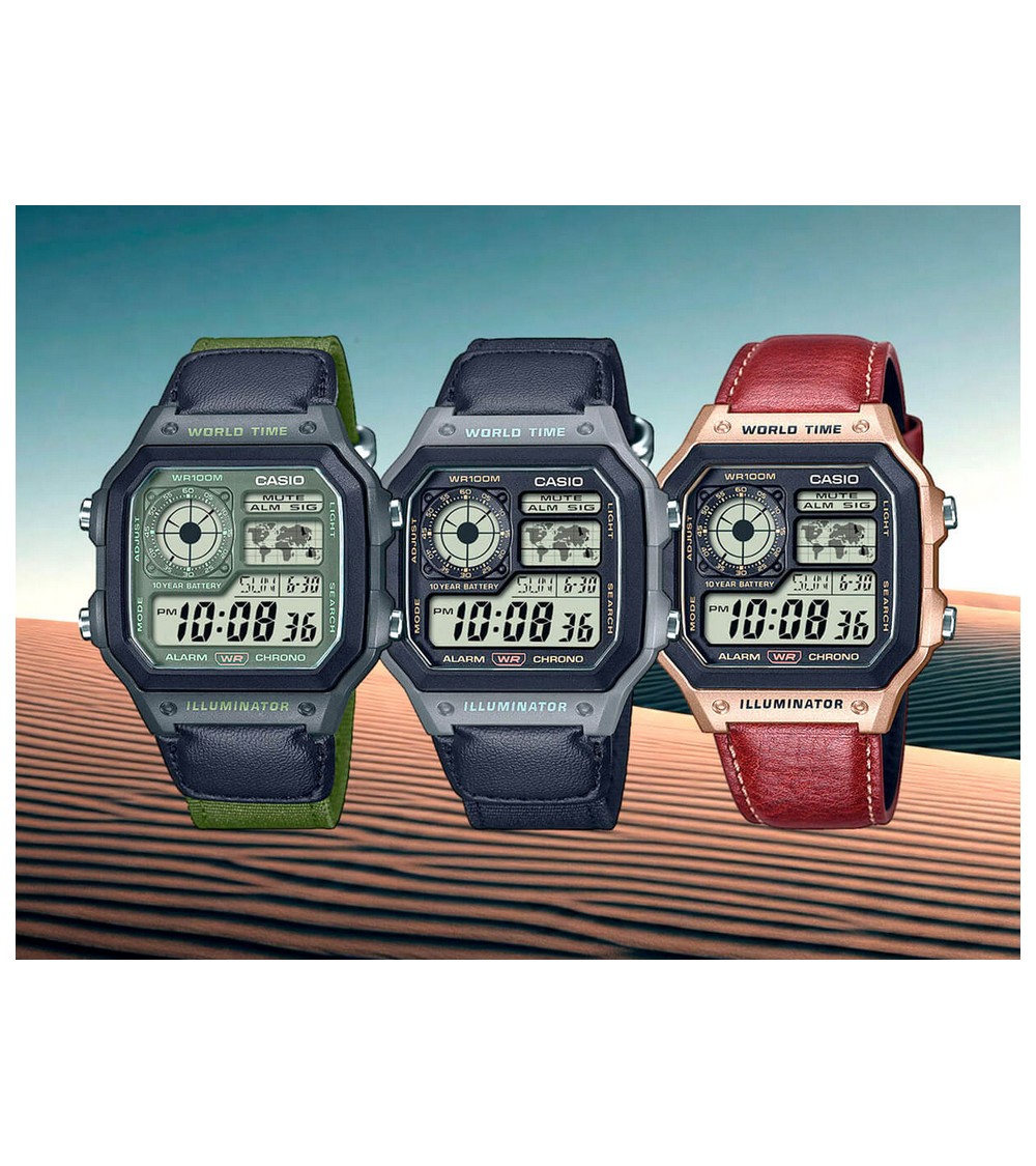 Casio AE-1200WHUB-3AVEF World Time Verde Joyería Onix Lugo