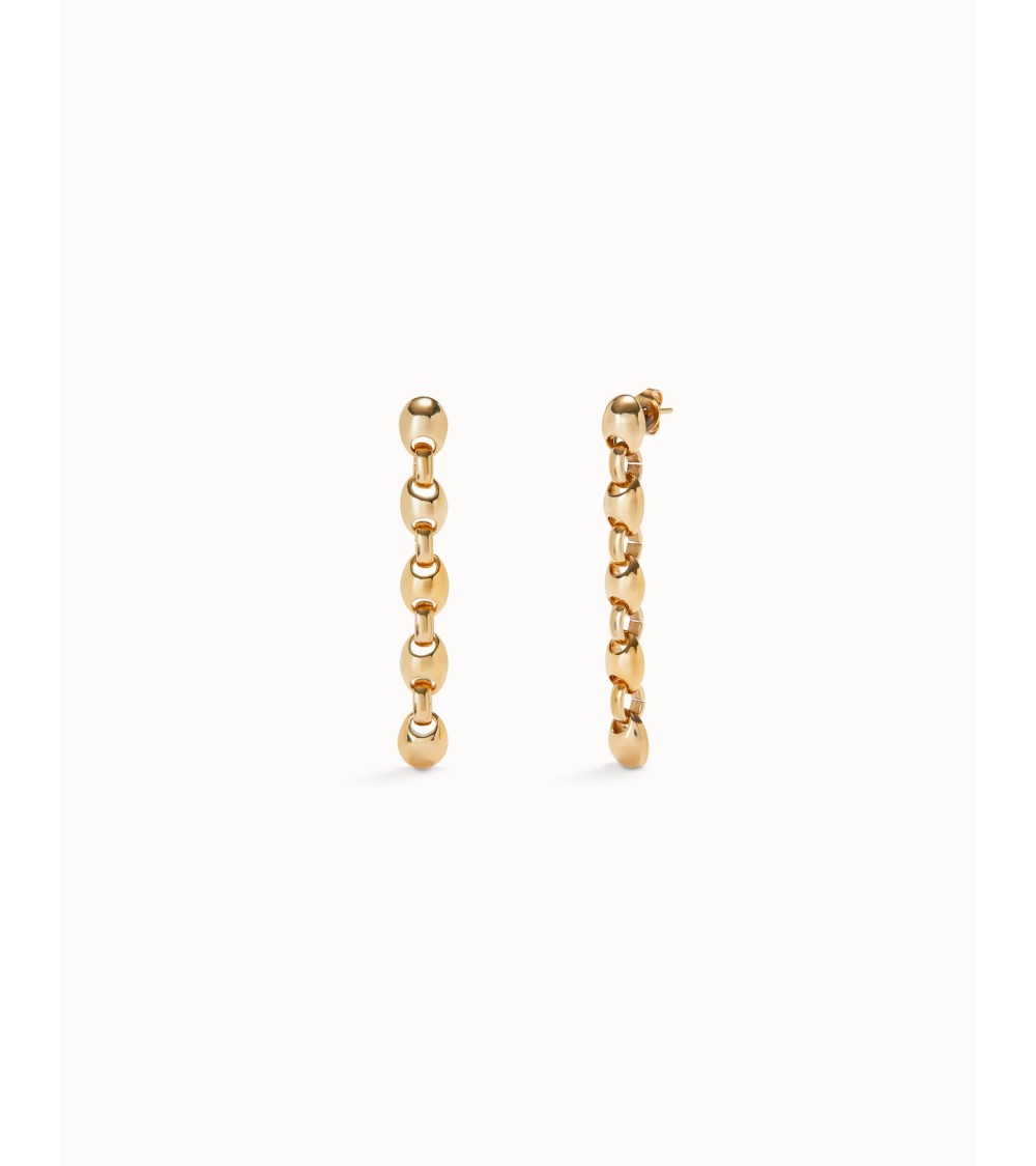Pendientes Largos Uno de 50 PEN0991ORO Eslabones Bola Baño Oro 18K